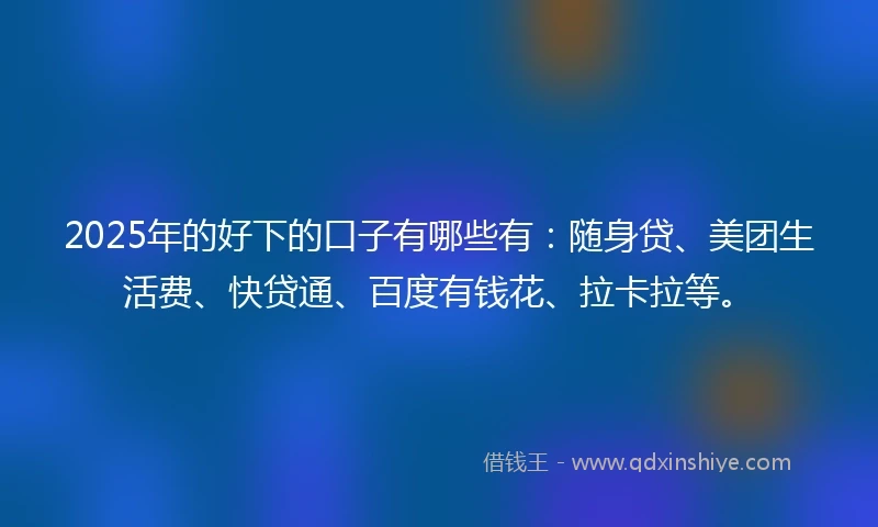 2025年的好下的口子有哪些有：随身贷、美团生活费、快贷通、百度有钱花、拉卡拉等。