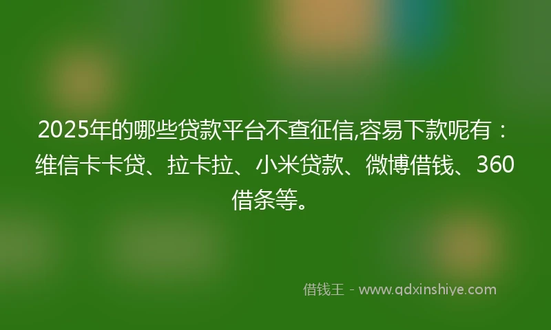 2025年的哪些贷款平台不查征信,容易下款呢有：维信卡卡贷、拉卡拉、小米贷款、微博借钱、360借条等。