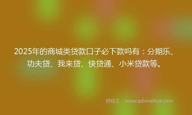 2025年的商城类贷款口子必下款吗有：分期乐、功夫贷、我来贷、快贷通、小米贷款等。