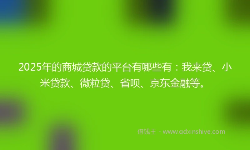 2025年的商城贷款的平台有哪些有：我来贷、小米贷款、微粒贷、省呗、京东金融等。