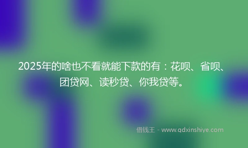 2025年的啥也不看就能下款的有：花呗、省呗、团贷网、读秒贷、你我贷等。