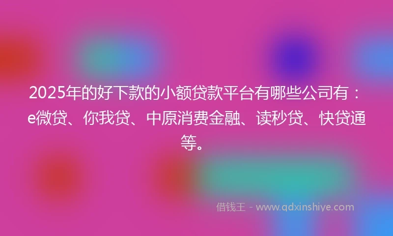 2025年的好下款的小额贷款平台有哪些公司有：e微贷、你我贷、中原消费金融、读秒贷、快贷通等。