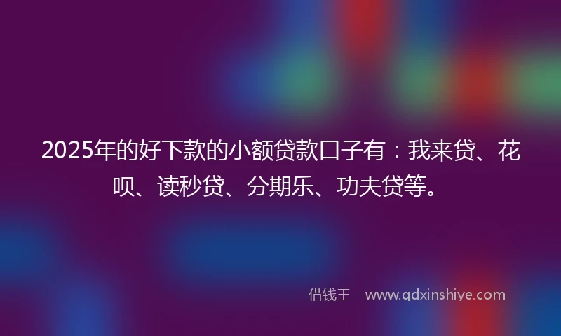 2025年的好下款的小额贷款口子有:我来贷、花呗、读秒贷、分期乐、功夫贷等。