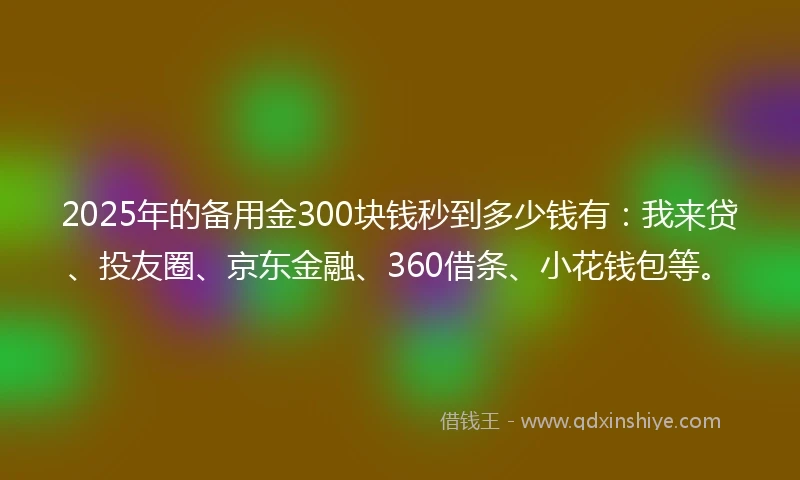 2025年的备用金300块钱秒到多少钱有：我来贷、投友圈、京东金融、360借条、小花钱包等。