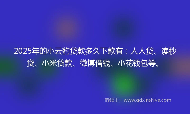 2025年的小云豹贷款多久下款有：人人贷、读秒贷、小米贷款、微博借钱、小花钱包等。