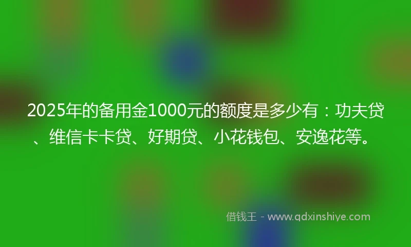 2025年的备用金1000元的额度是多少有：功夫贷、维信卡卡贷、好期贷、小花钱包、安逸花等。