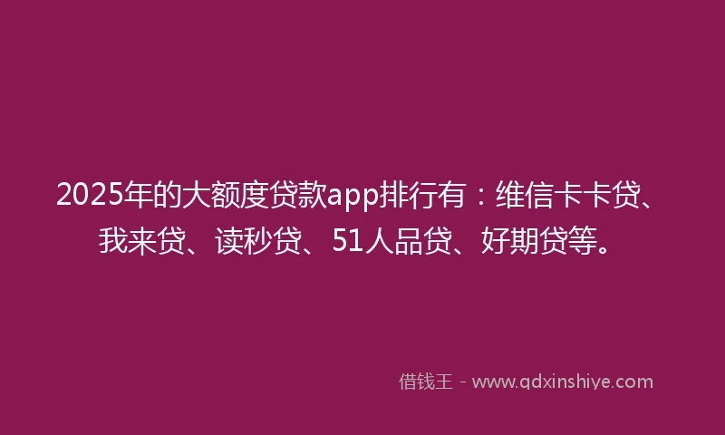 2025年的大额度贷款app排行有：维信卡卡贷、我来贷、读秒贷、51人品贷、好期贷等。