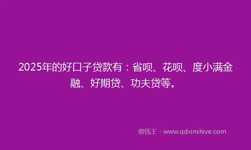 2025年的好口子贷款有：省呗、花呗、度小满金融、好期贷、功夫贷等。