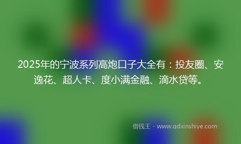 2025年的宁波系列高炮口子大全有：投友圈、安逸花、超人卡、度小满金融、滴水贷等。