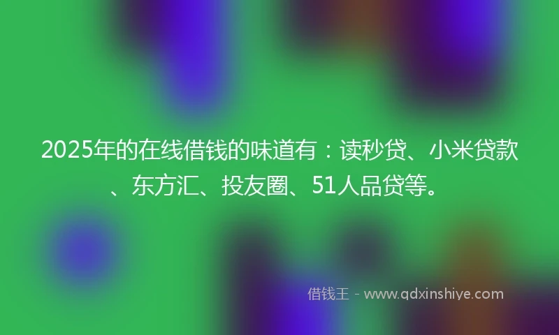 2025年的在线借钱的味道有：读秒贷、小米贷款、东方汇、投友圈、51人品贷等。