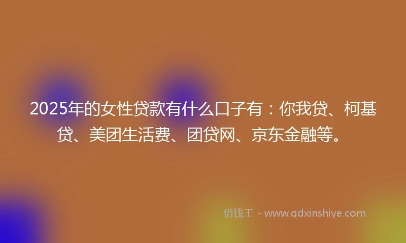2025年的女性贷款有什么口子有：你我贷、柯基贷、美团生活费、团贷网、京东金融等。