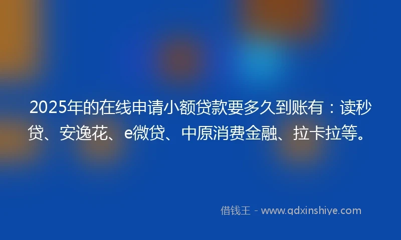 2025年的在线申请小额贷款要多久到账有：读秒贷、安逸花、e微贷、中原消费金融、拉卡拉等。