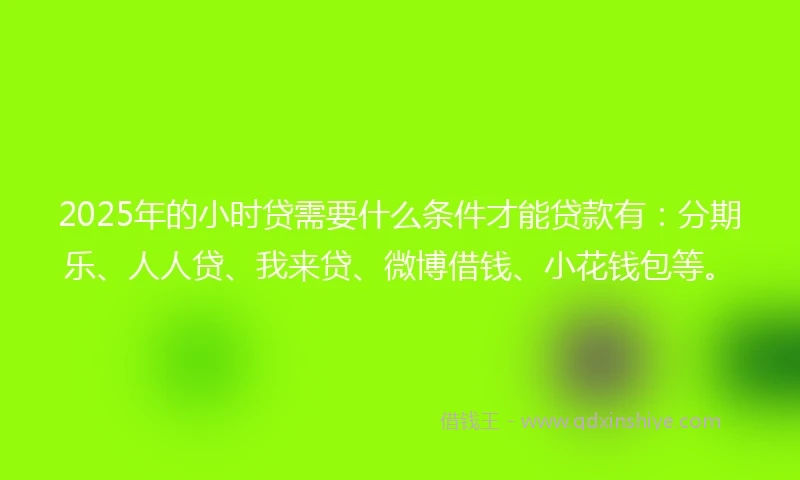 2025年的小时贷需要什么条件才能贷款有：分期乐、人人贷、我来贷、微博借钱、小花钱包等。