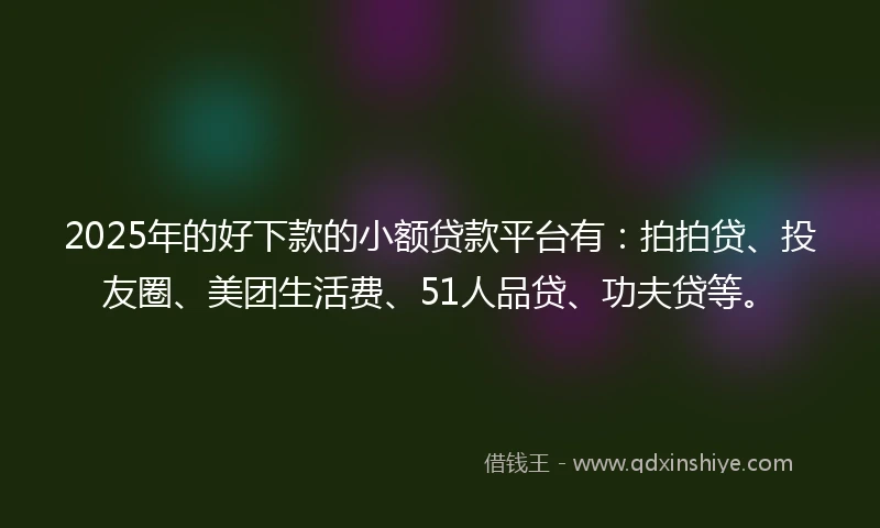 2025年的好下款的小额贷款平台有：拍拍贷、投友圈、美团生活费、51人品贷、功夫贷等。