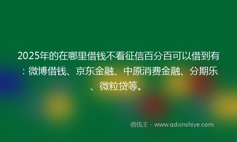 2025年的在哪里借钱不看征信百分百可以借到有：微博借钱、京东金融、中原消费金融、分期乐、微粒贷等。