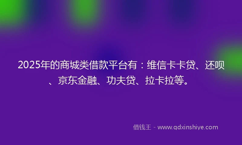 2025年的商城类借款平台有：维信卡卡贷、还呗、京东金融、功夫贷、拉卡拉等。