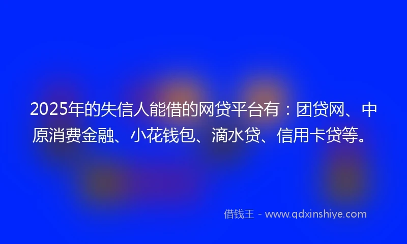 2025年的失信人能借的网贷平台有：团贷网、中原消费金融、小花钱包、滴水贷、信用卡贷等。