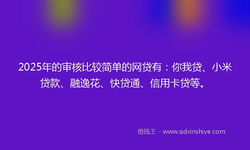 2025年的审核比较简单的网贷有：你我贷、小米贷款、融逸花、快贷通、信用卡贷等。