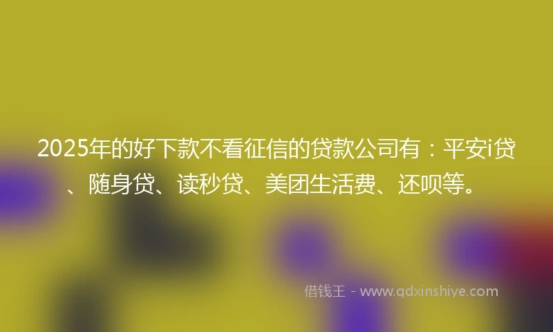 2025年的好下款不看征信的贷款公司有：平安i贷、随身贷、读秒贷、美团生活费、还呗等。