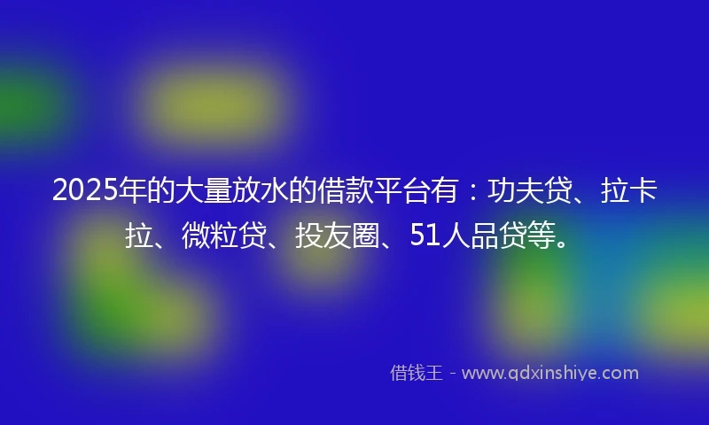 2025年的大量放水的借款平台有：功夫贷、拉卡拉、微粒贷、投友圈、51人品贷等。