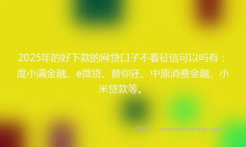 2025年的好下款的网贷口子不看征信可以吗有：度小满金融、e微贷、替你还、中原消费金融、小米贷款等。