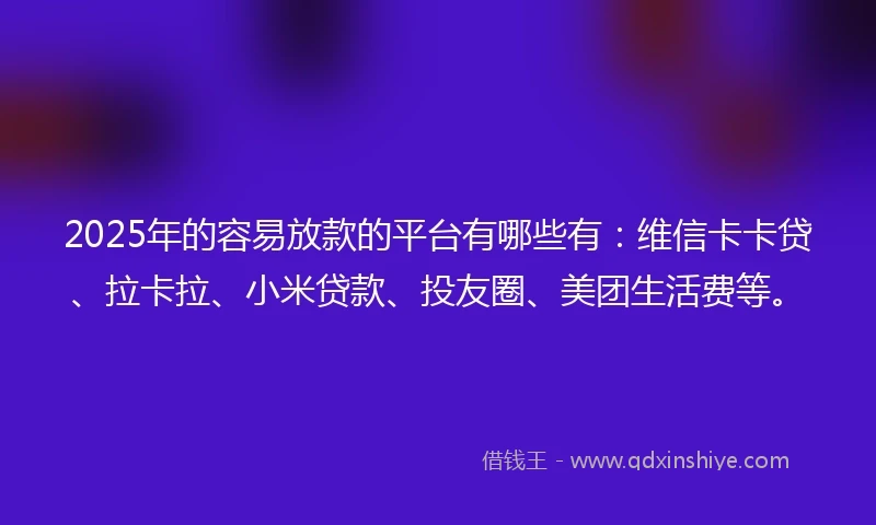 2025年的容易放款的平台有哪些有：维信卡卡贷、拉卡拉、小米贷款、投友圈、美团生活费等。