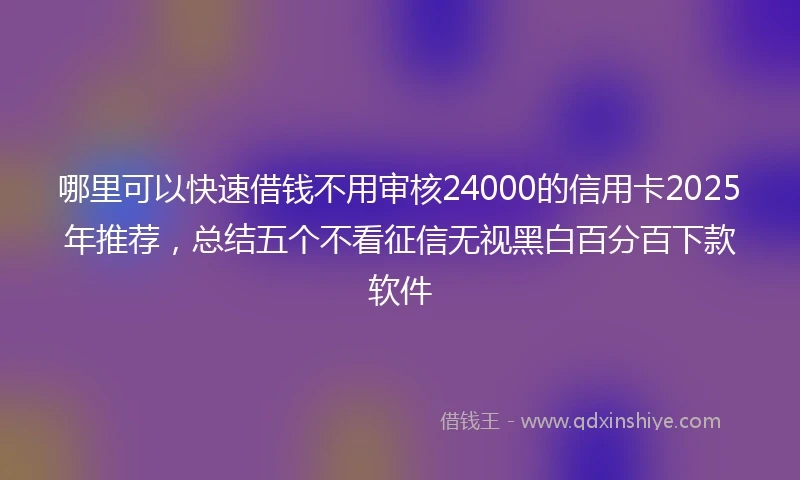 哪里可以快速借钱不用审核24000的信用卡2025年推荐，总结五个不看征信无视黑白百分百下款软件