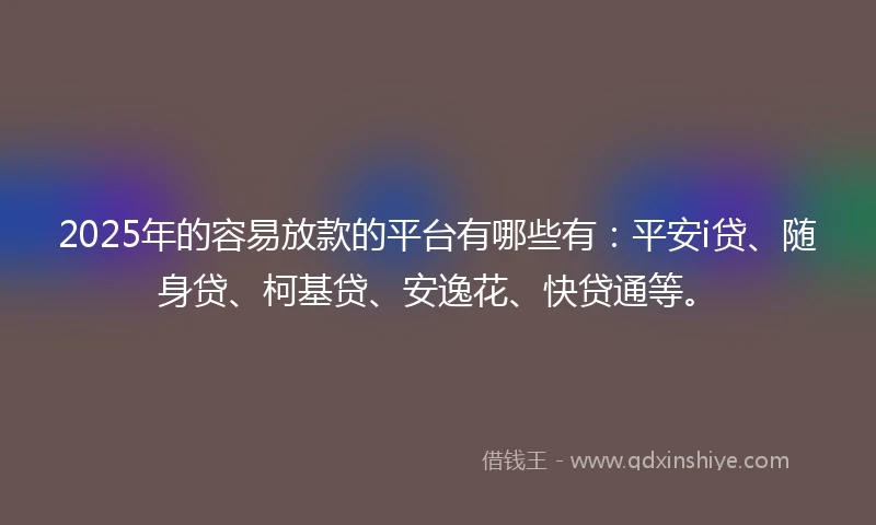 2025年的容易放款的平台有哪些有：平安i贷、随身贷、柯基贷、安逸花、快贷通等。