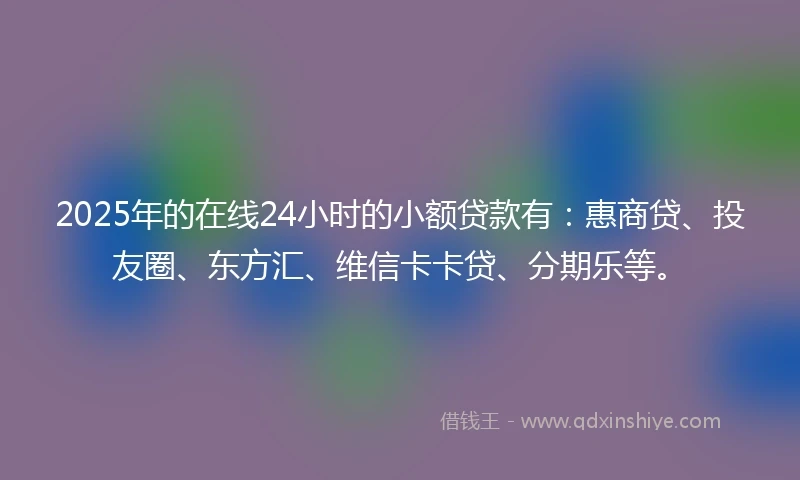 2025年的在线24小时的小额贷款有：惠商贷、投友圈、东方汇、维信卡卡贷、分期乐等。