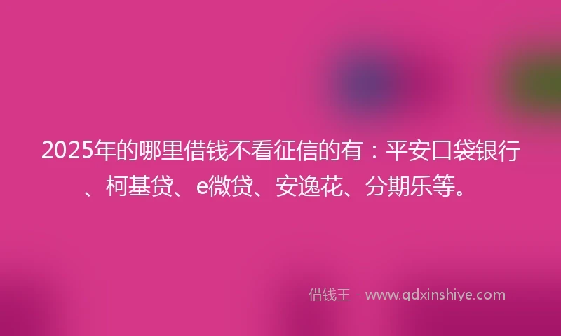 2025年的哪里借钱不看征信的有：平安口袋银行、柯基贷、e微贷、安逸花、分期乐等。