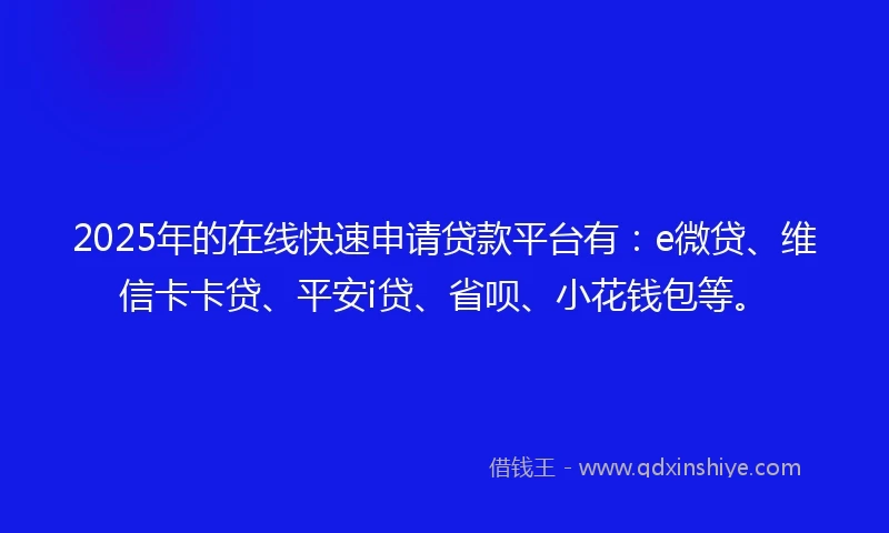 2025年的在线快速申请贷款平台有：e微贷、维信卡卡贷、平安i贷、省呗、小花钱包等。