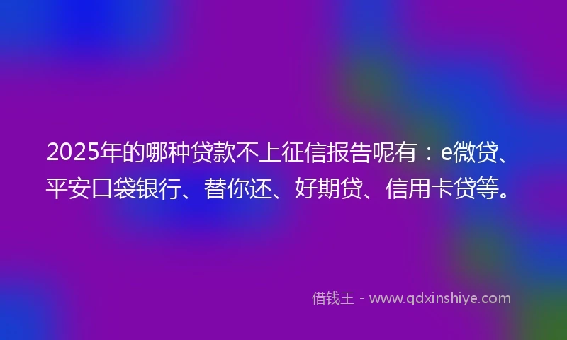2025年的哪种贷款不上征信报告呢有：e微贷、平安口袋银行、替你还、好期贷、信用卡贷等。
