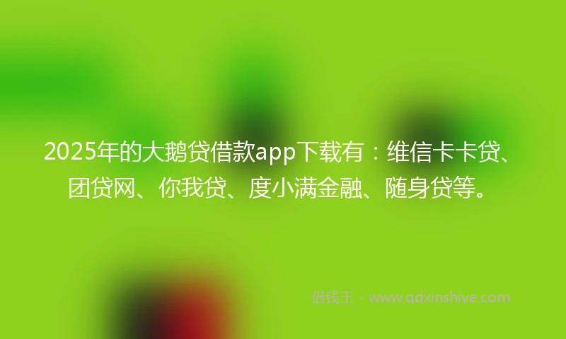 2025年的大鹅贷借款app下载有:维信卡卡贷、团贷网、你我贷、度小满金融、随身贷等。