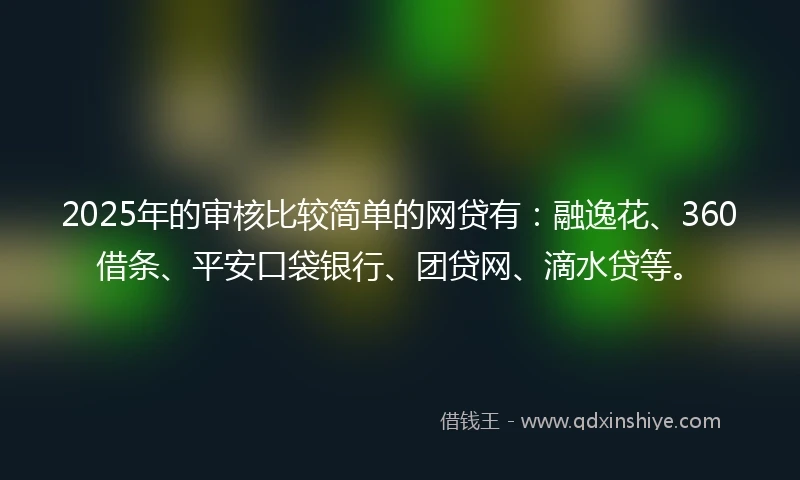 2025年的审核比较简单的网贷有：融逸花、360借条、平安口袋银行、团贷网、滴水贷等。