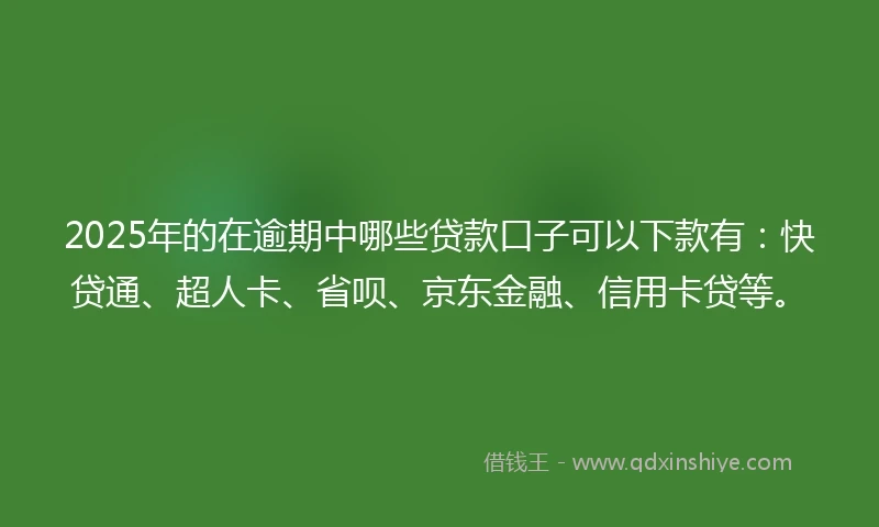 2025年的在逾期中哪些贷款口子可以下款有：快贷通、超人卡、省呗、京东金融、信用卡贷等。