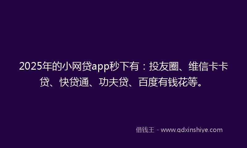 2025年的小网贷app秒下有：投友圈、维信卡卡贷、快贷通、功夫贷、百度有钱花等。