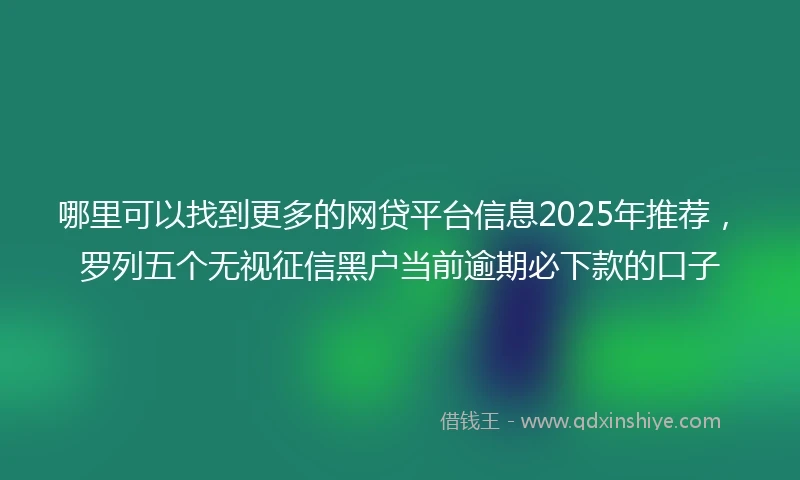 哪里可以找到更多的网贷平台信息2025年推荐，罗列五个无视征信黑户当前逾期必下款的口子