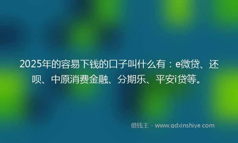 2025年的容易下钱的口子叫什么有：e微贷、还呗、中原消费金融、分期乐、平安i贷等。