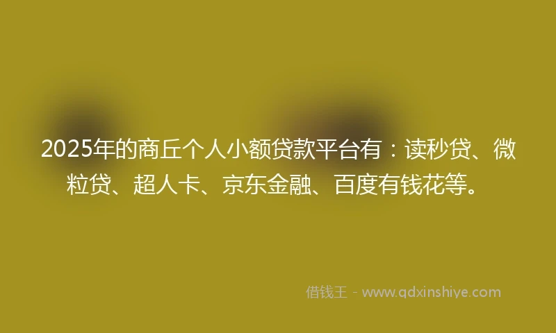 2025年的商丘个人小额贷款平台有:读秒贷、微粒贷、超人卡、京东金融、百度有钱花等。