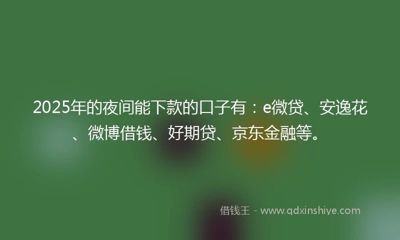 2025年的夜间能下款的口子有：e微贷、安逸花、微博借钱、好期贷、京东金融等。