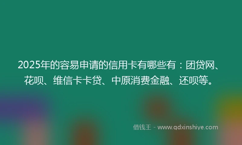 2025年的容易申请的信用卡有哪些有：团贷网、花呗、维信卡卡贷、中原消费金融、还呗等。
