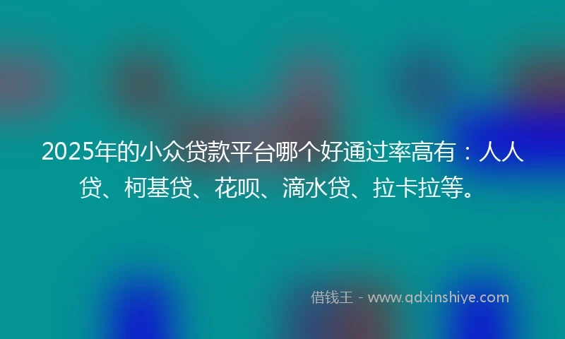 2025年的小众贷款平台哪个好通过率高有：人人贷、柯基贷、花呗、滴水贷、拉卡拉等。