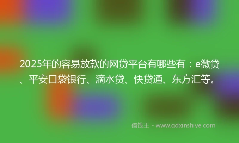 2025年的容易放款的网贷平台有哪些有：e微贷、平安口袋银行、滴水贷、快贷通、东方汇等。
