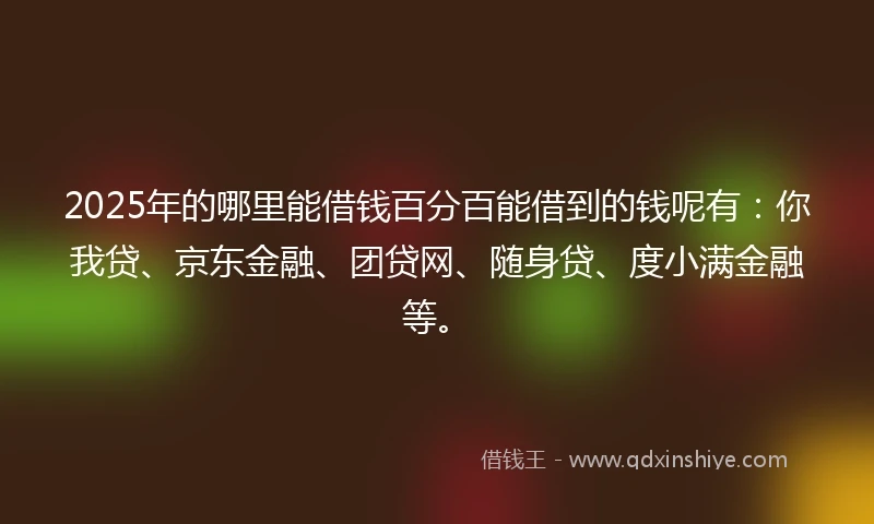 2025年的哪里能借钱百分百能借到的钱呢有：你我贷、京东金融、团贷网、随身贷、度小满金融等。