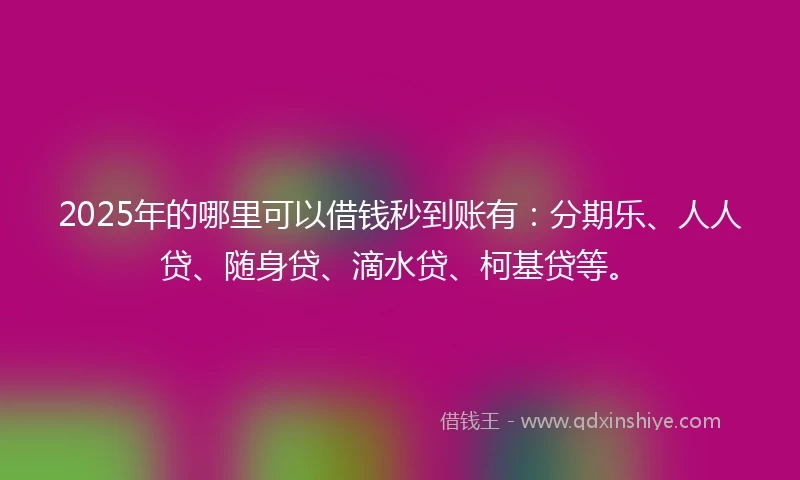 2025年的哪里可以借钱秒到账有：分期乐、人人贷、随身贷、滴水贷、柯基贷等。