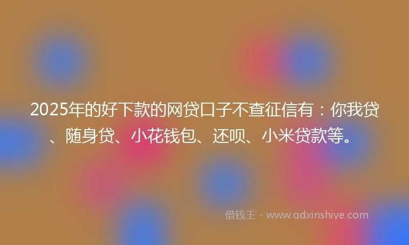 2025年的好下款的网贷口子不查征信有：你我贷、随身贷、小花钱包、还呗、小米贷款等。