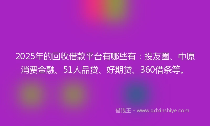 2025年的回收借款平台有哪些有：投友圈、中原消费金融、51人品贷、好期贷、360借条等。