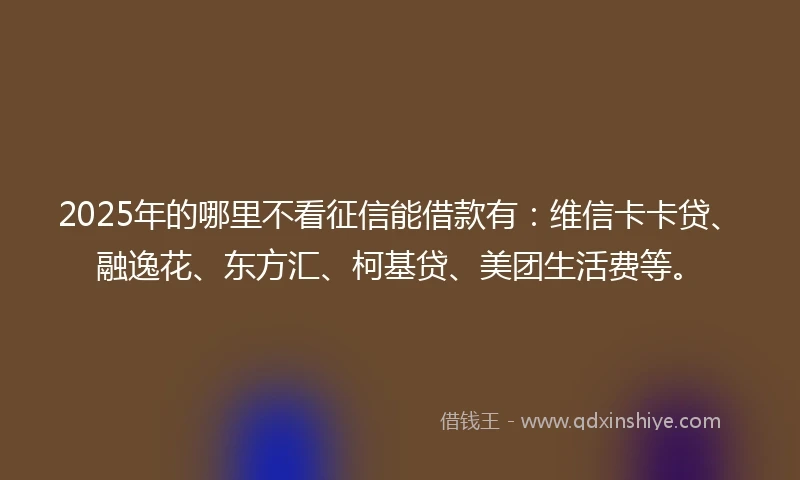 2025年的哪里不看征信能借款有：维信卡卡贷、融逸花、东方汇、柯基贷、美团生活费等。