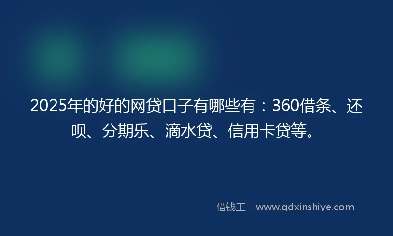 2025年的好的网贷口子有哪些有：360借条、还呗、分期乐、滴水贷、信用卡贷等。