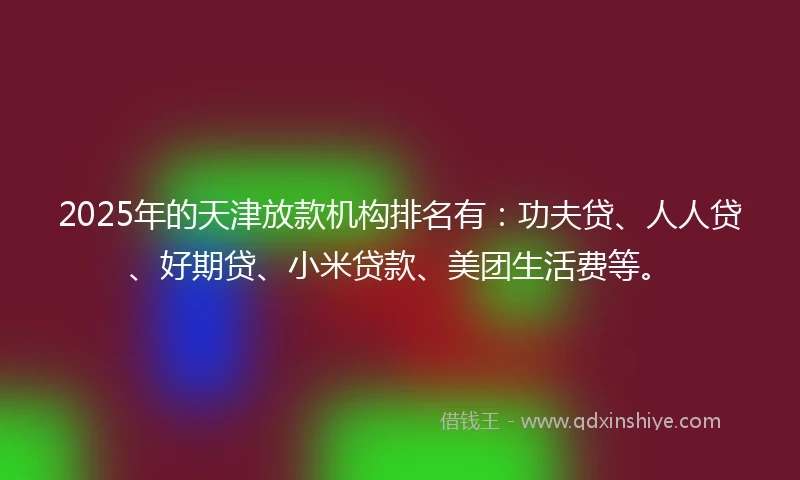 2025年的天津放款机构排名有：功夫贷、人人贷、好期贷、小米贷款、美团生活费等。